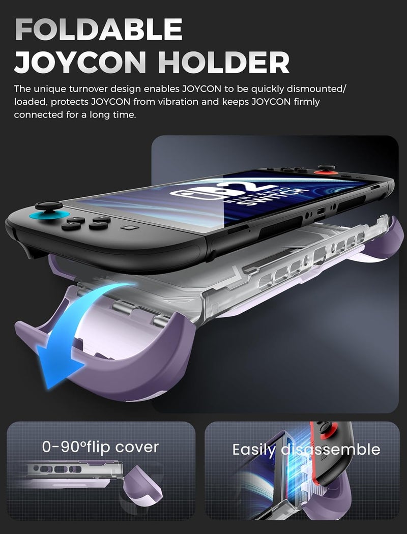 Mumba Dockable for Nintendo Switch 2 Case with Flip Stand, [Titan] Ergonomic Switch 2 Grip Protective Cover Holds 5 Game Cards & 2 TF Cards TPU Accessories and Quick-Release Joy-Con Design (Violt) - Image 2
